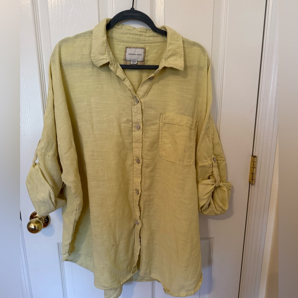 American Eagle Women's Button Down - Size L, oversized and lightweight.